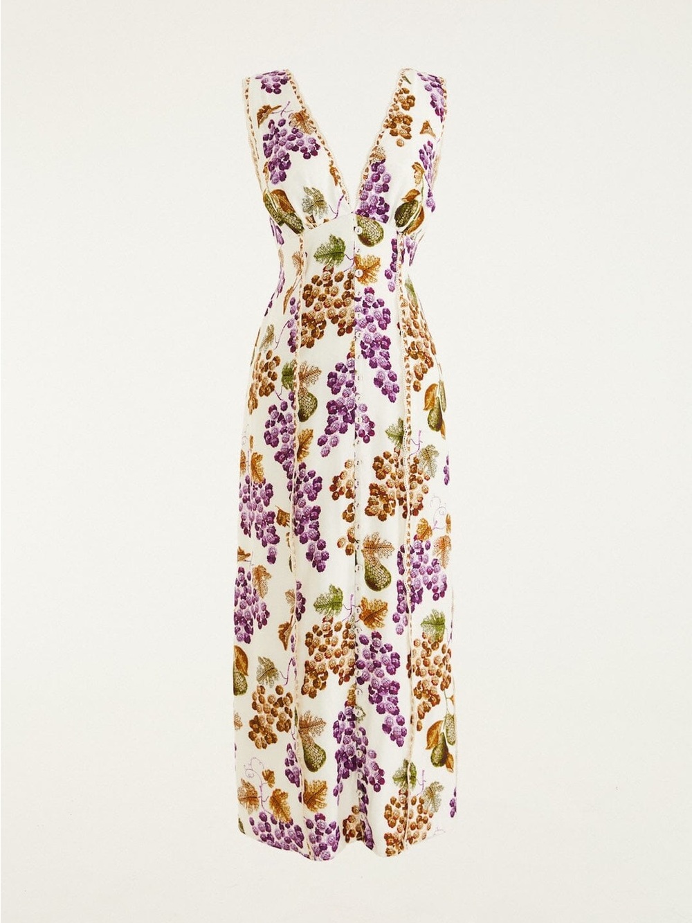 FARM Rio Grape Garden Cream Midi Dress M NWT